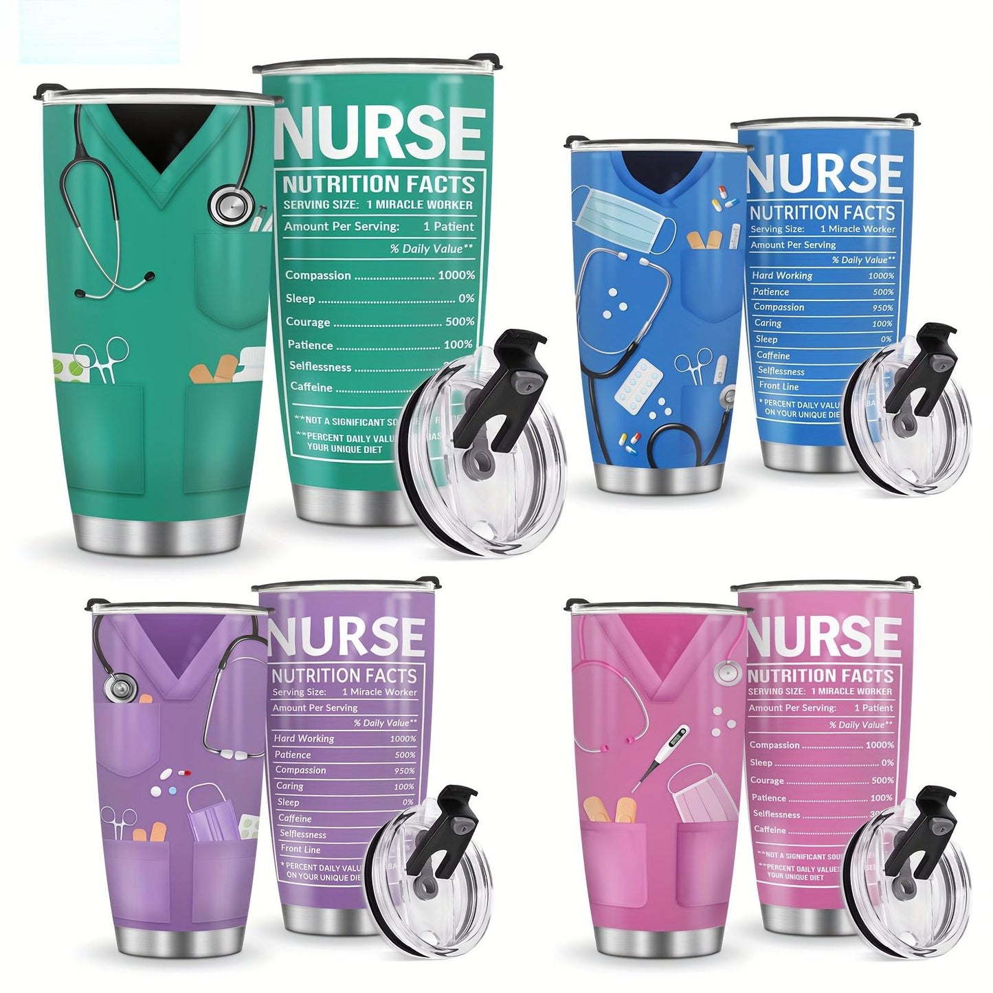 1pc Nurse & Doctor Tumbler with Lid - 20oz Stainless Steel Double Wall Vacuum  Water Bottle, Leak-Proof Oval Travel Mug with Medical-Themed "NURSE" Design, Humorous Healthcare Worker Gift for Christmas, Valentine's, Nurse Appreciation Day