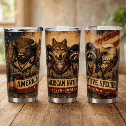 20oz Patriotic Coffee Tumbler , 4th of July Independence Day Travel Cup, 1776 to 2026 American Native Species Gift, Car Cup Holder Friendly Insulated Coffee Cup for Men and Women