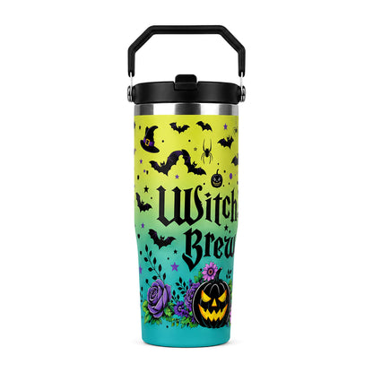 30oz Cylindrical Halloween Witch Brew Tumbler with Handle, Lid & Straw - Stainless Steel Insulated Portable Vacuum Flask, Colorful Bat Pumpkin Witch Print Coffee Cup, Spooky Season Halloween Gift for Women, Flasks, Cylindrical Tumbler, Insulated Mug