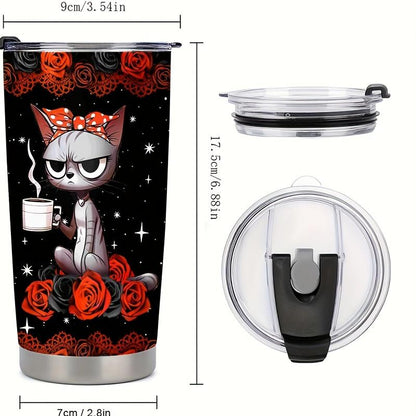 Cat Lover artwork on 20oz insulated tumbler, front and back product view
