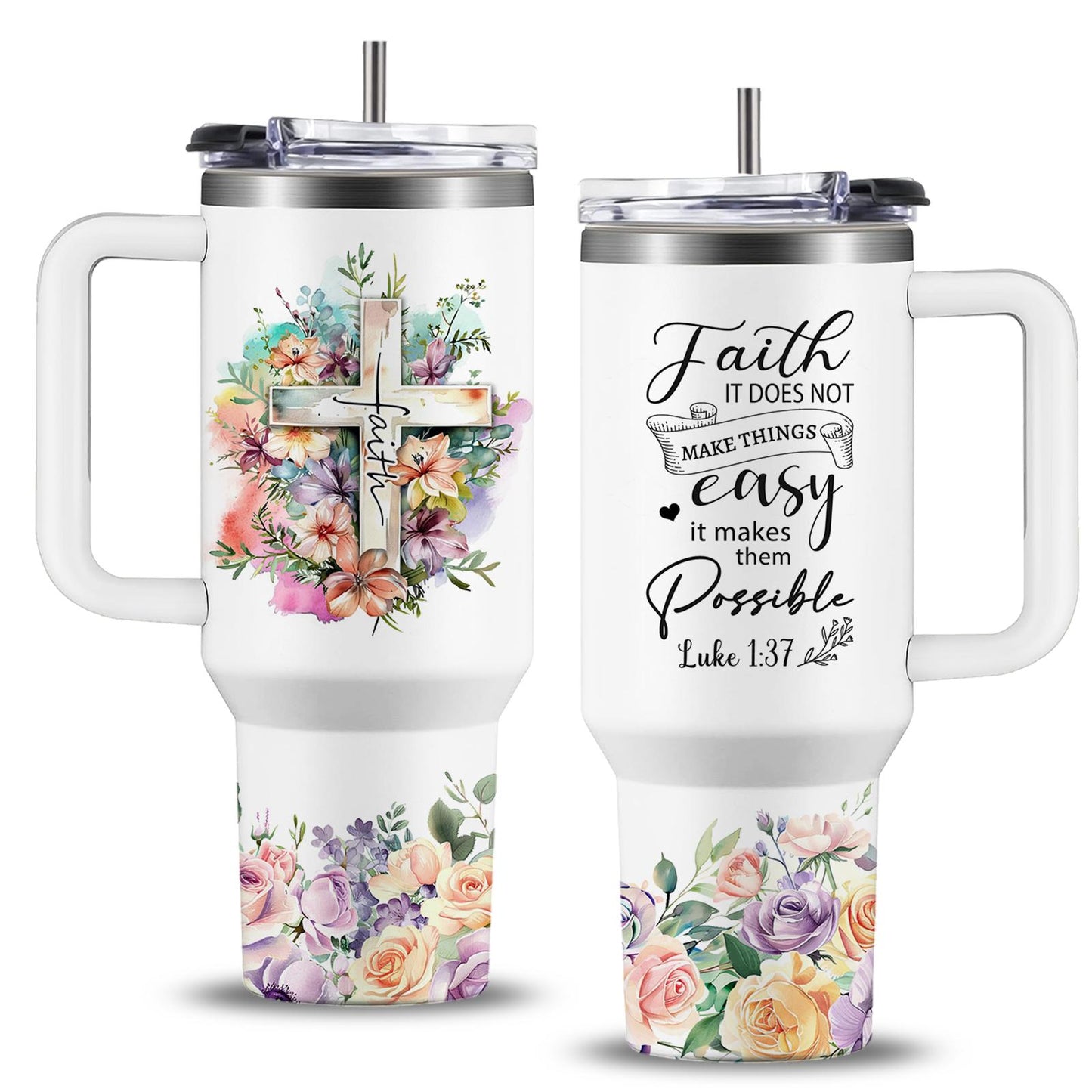 Christian Gifts for Women Tumbler 40oz With Handle & Straw - Faith Gift Bible Spiritual Woman- Encouragement Inspirational for Women - Religious Birthday, Easter Gift for Mom, Sister, Daughter, Friends