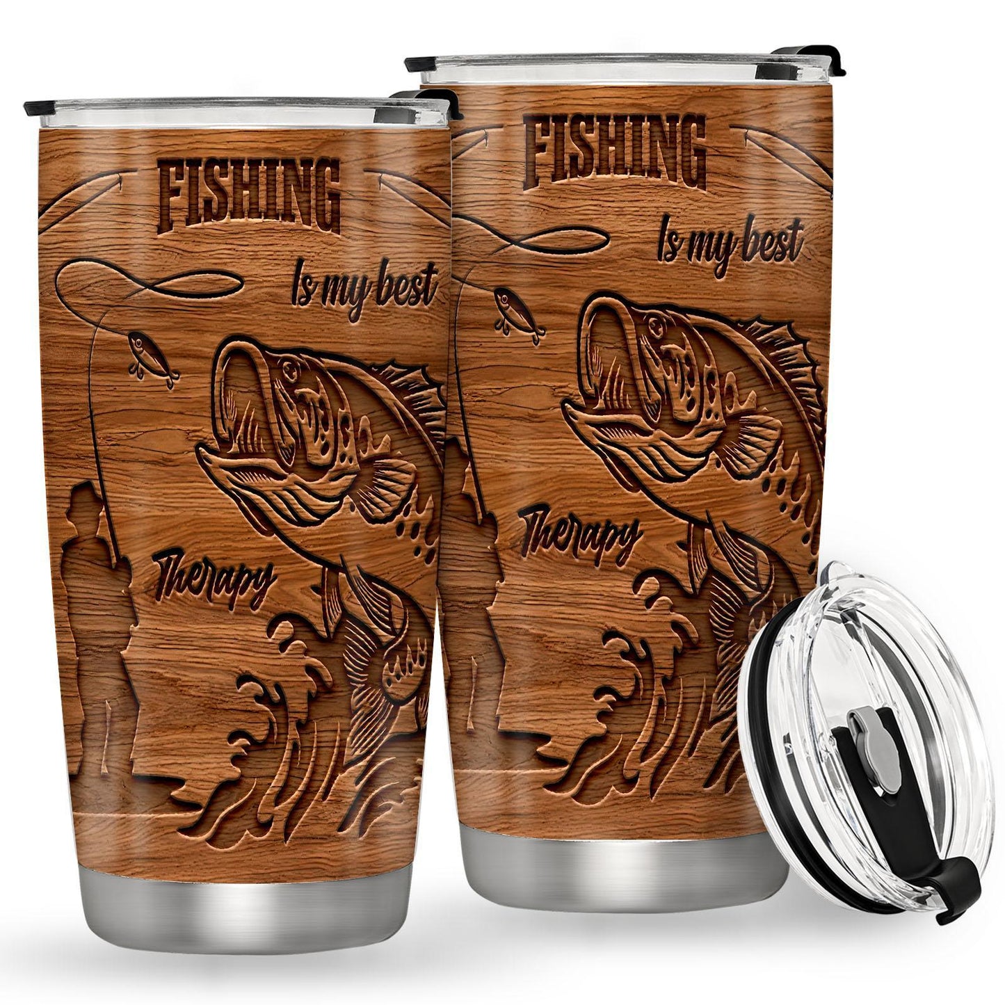 20oz Stainless Steel Vacuum Insulated Fishing Themed Tumbler with Lid - Portable Coffee Flask, Iced Tea Drinkware, Funny Gift for Fisherman Men (1 Count), Flasks