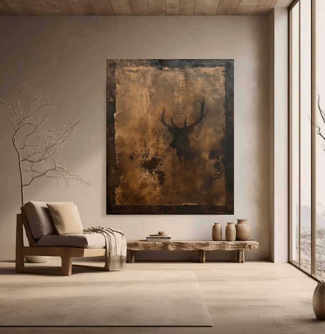 Abstract Wabi - Sabi Deer Head Oil Painting SR0044 - Viral Wall Art