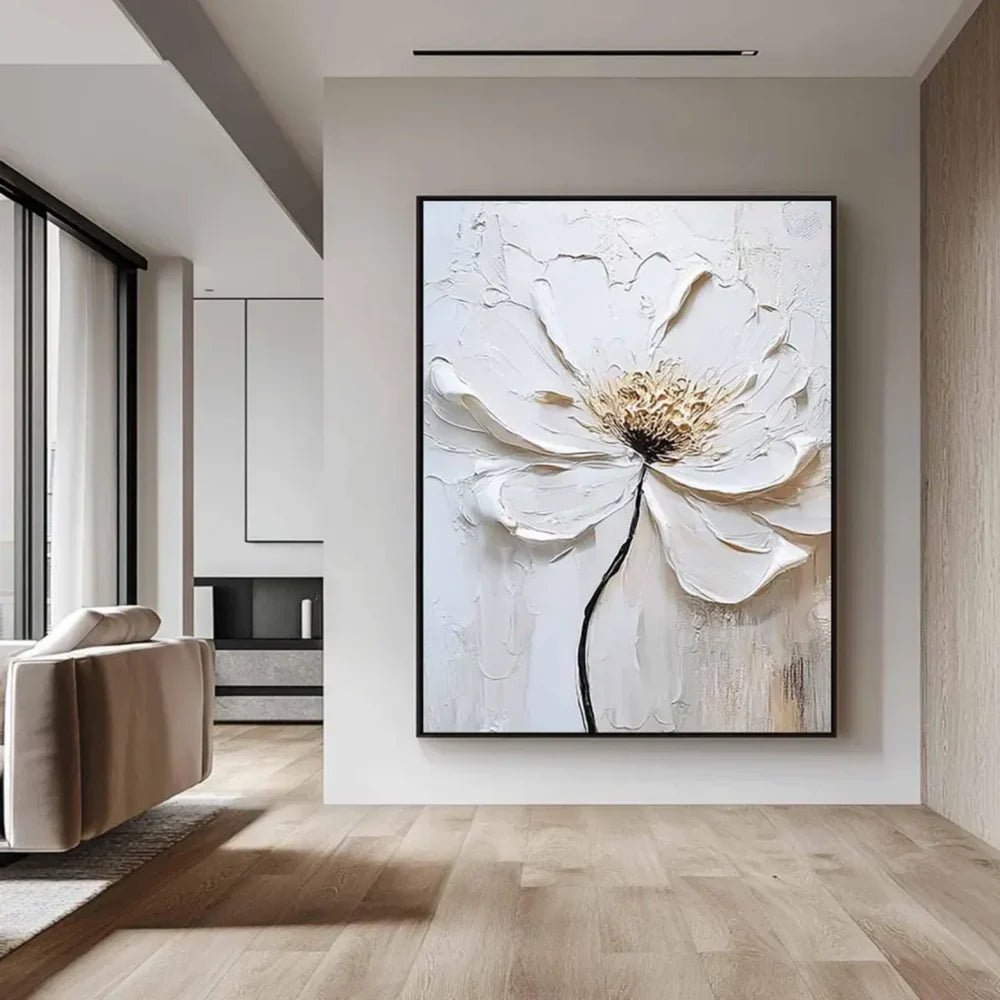 3D Heavy Texture White Floral Oil Painting CZ0087 - Viral Wall Art