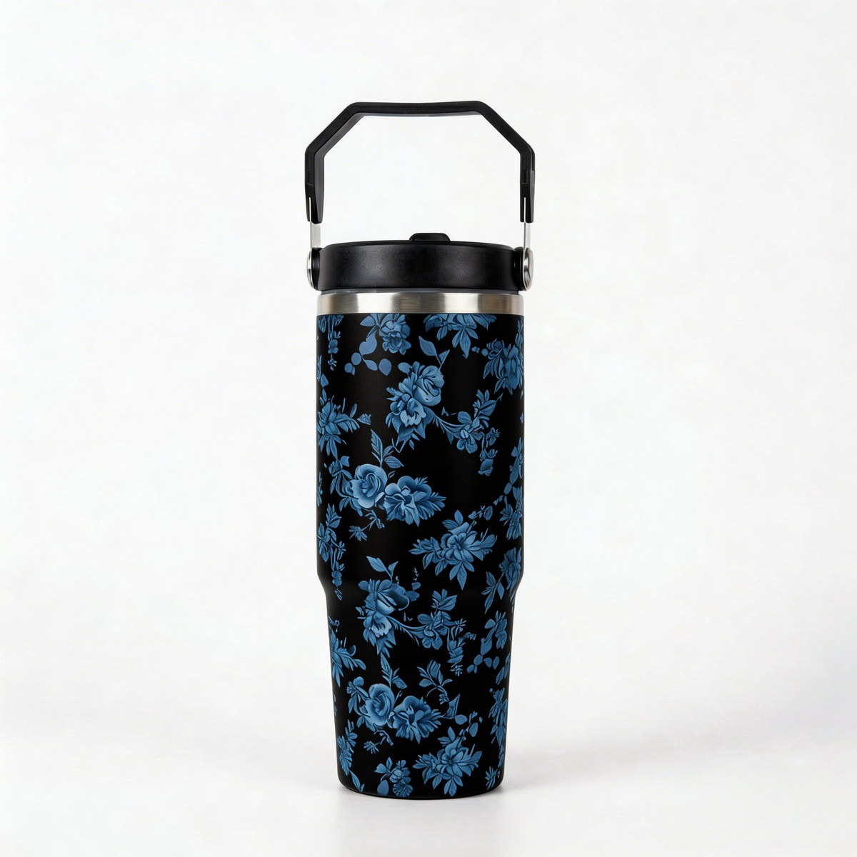 Vintage Blue Floral 30oz Insulated Tumbler with Carry Handle