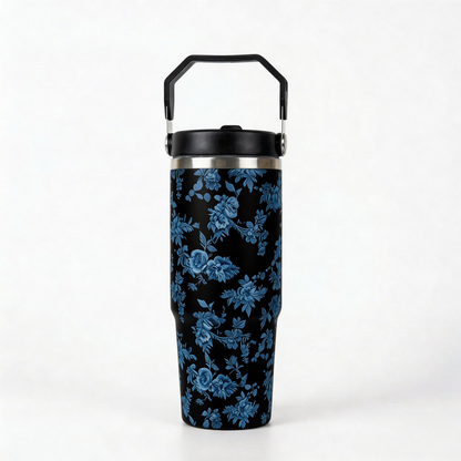 Vintage Blue Floral 30oz Insulated Tumbler with Carry Handle