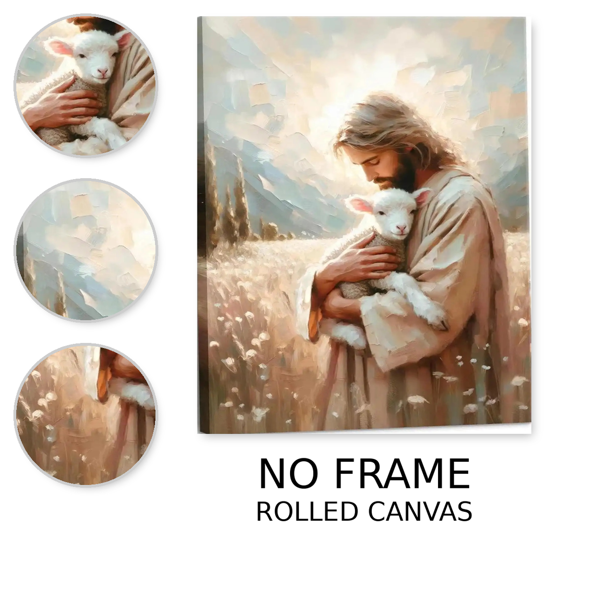 Jesus cradling a lamb in a sunlit meadow Canvas Wall Art – Christian & Faith Decor