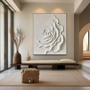 3D Heavy Texture White Floral Relief Painting CZ0088 - Viral Wall Art