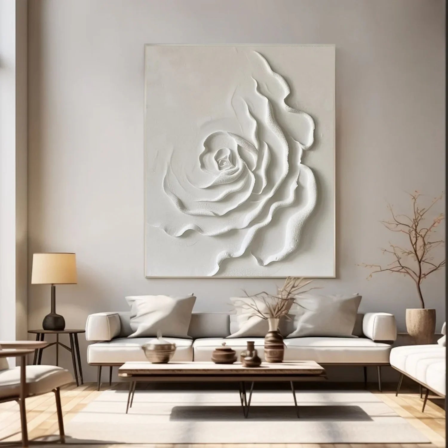 3D Heavy Texture White Floral Relief Painting CZ0088 - Viral Wall Art