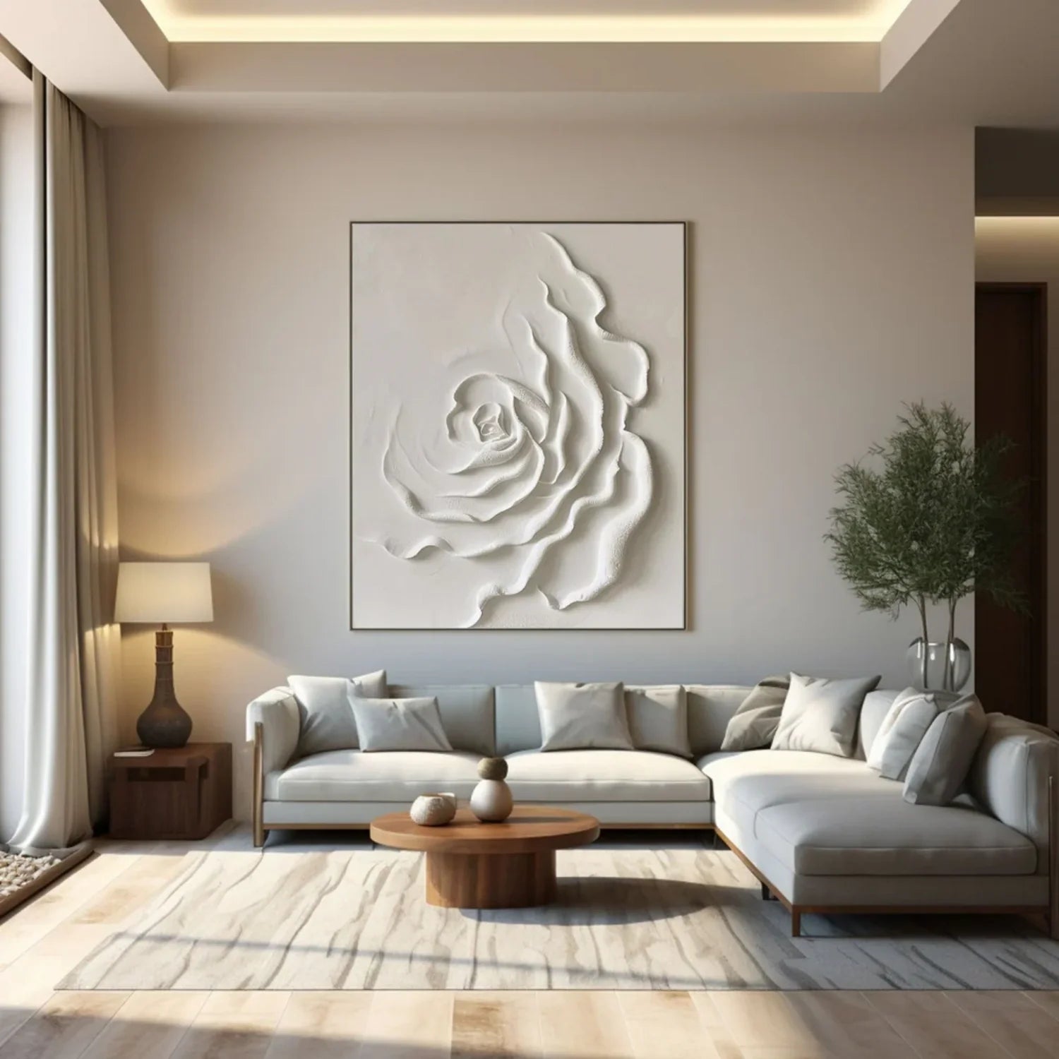 3D Heavy Texture White Floral Relief Painting CZ0088 - Viral Wall Art