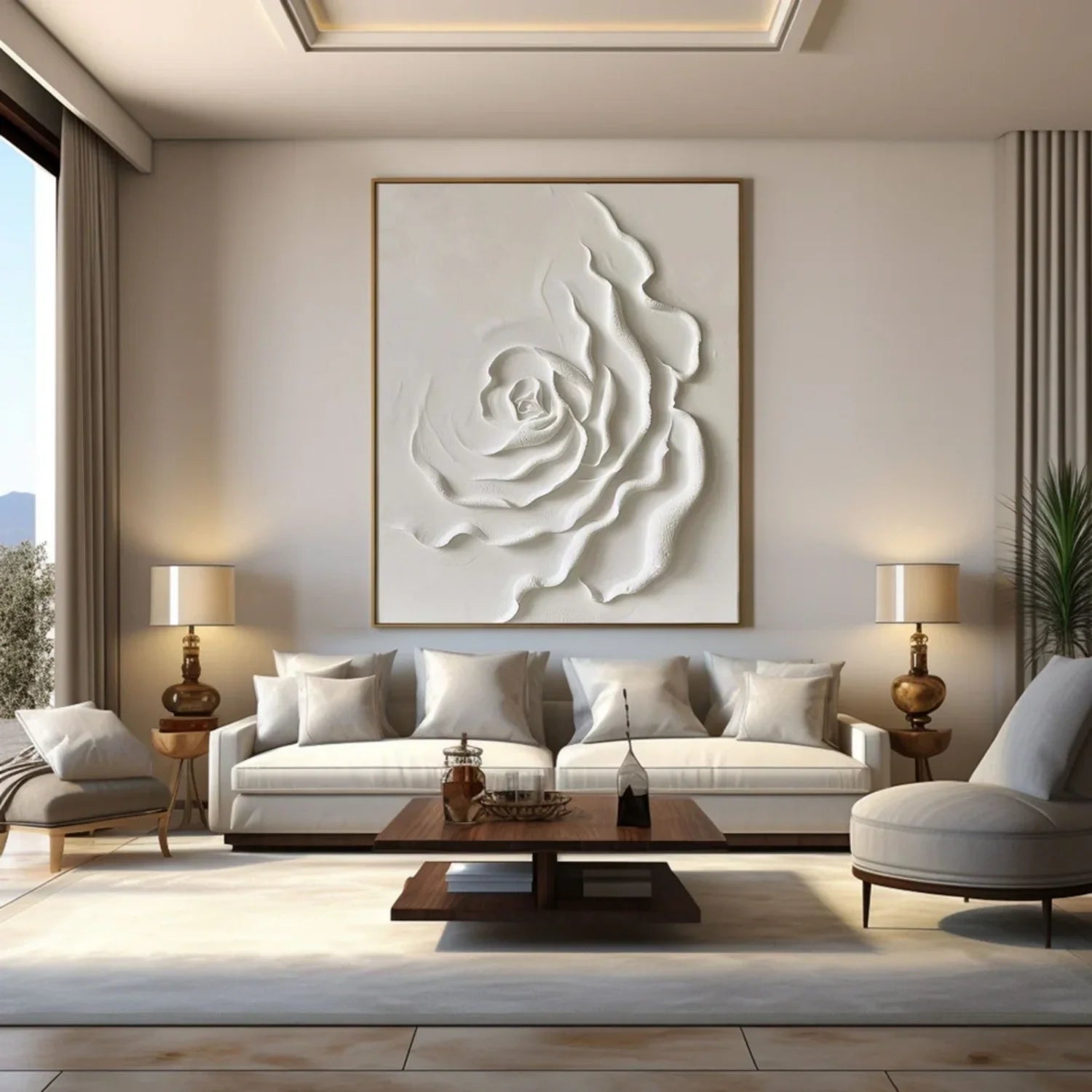 3D Heavy Texture White Floral Relief Painting CZ0088 - Viral Wall Art